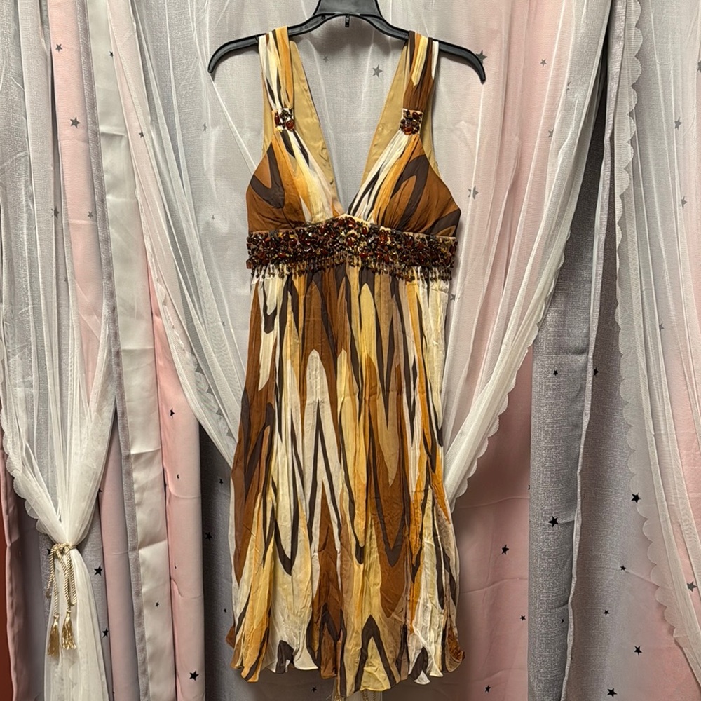 Brown and Yellow Patterned Dress